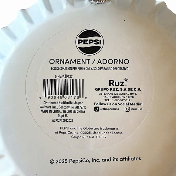 Pepsi- Cola Retro Metal Bottle Cap Christmas Holiday Hanging Ornament 5" Ruz New - Picture 3 of 7
